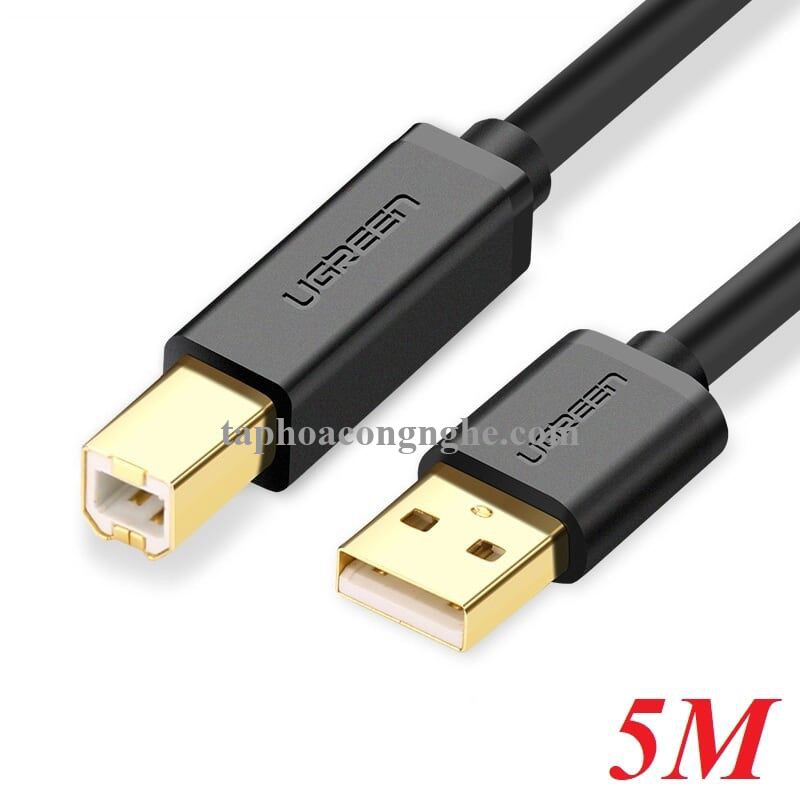 Ugreen 10352 5M màu Đen Cáp USB 2.0 sang USB B máy in đầu mạ vàng US135 30010352